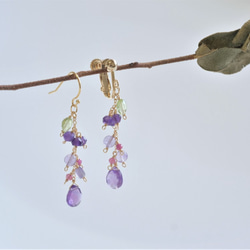 Amethyst×peridot×ruby earring：アメジスト×ルビー×ペリドット　イヤリング　ピアス 3枚目の画像