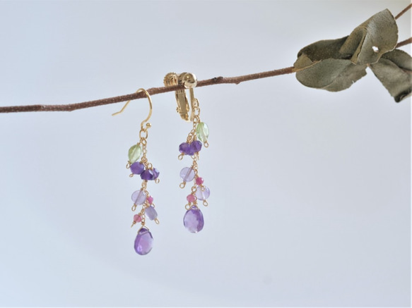 Amethyst×peridot×ruby earring：アメジスト×ルビー×ペリドット　イヤリング　ピアス 3枚目の画像