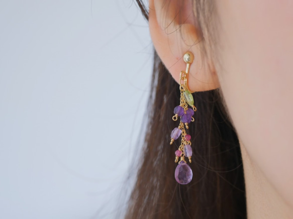 Amethyst×peridot×ruby earring：アメジスト×ルビー×ペリドット　イヤリング　ピアス 4枚目の画像