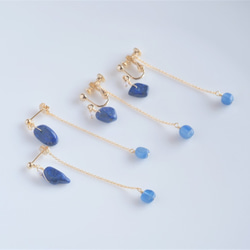 Lapis lazuli×Kyanite× earring：ラピスラズリ×カイヤナイト　イヤリング ピアス 天然石ブルー 4枚目の画像