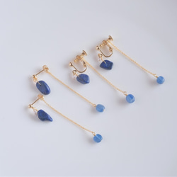 Lapis lazuli×Kyanite× earring：ラピスラズリ×カイヤナイト　イヤリング ピアス 天然石ブルー 5枚目の画像