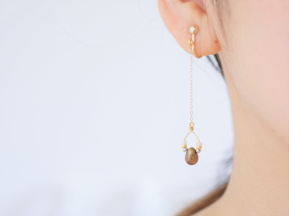 Hnetur earrings：ブロンズパール　ライスパール　ピアス　イヤリング　ロング 4枚目の画像