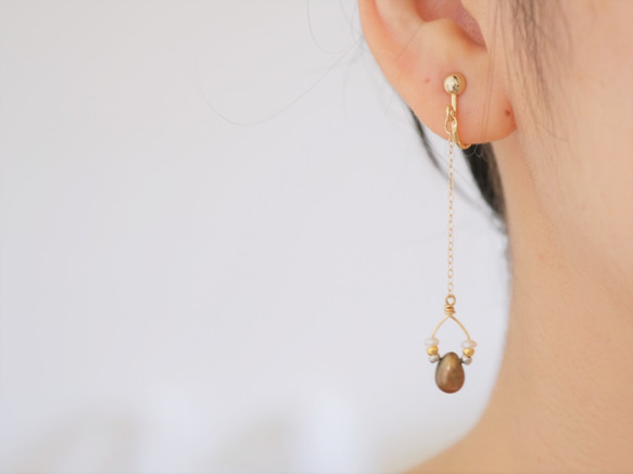 Hnetur earrings：ブロンズパール　ライスパール　ピアス　イヤリング　ロング 5枚目の画像