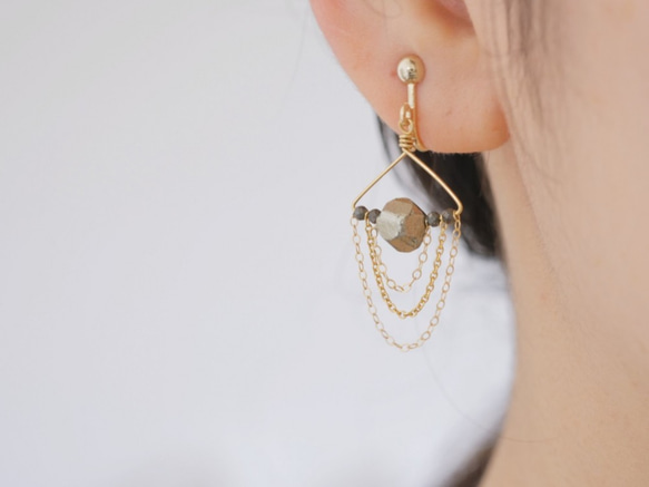 pyrite earrings：パイライト　ピアス　イヤリング　チェーン 4枚目の画像