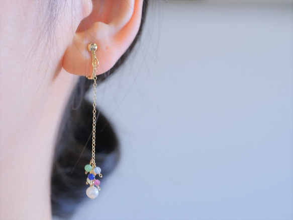 partí earring：パール×天然石カラフル　ピアス・イヤリング 5枚目の画像