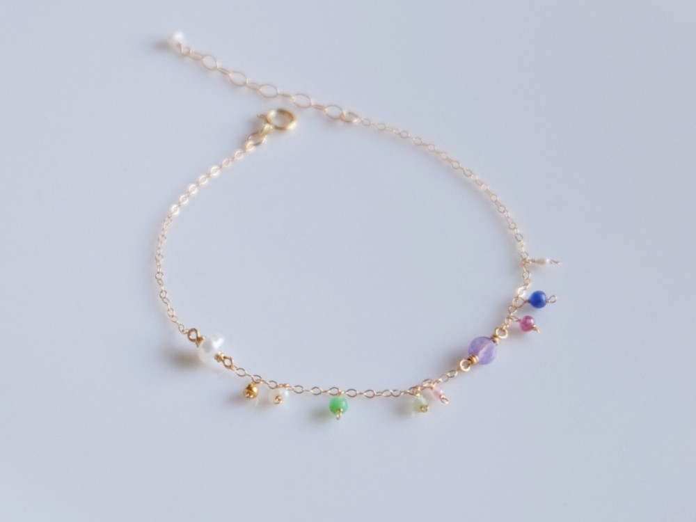 partí bracelet：パール×天然石カラフル　ブレスレット