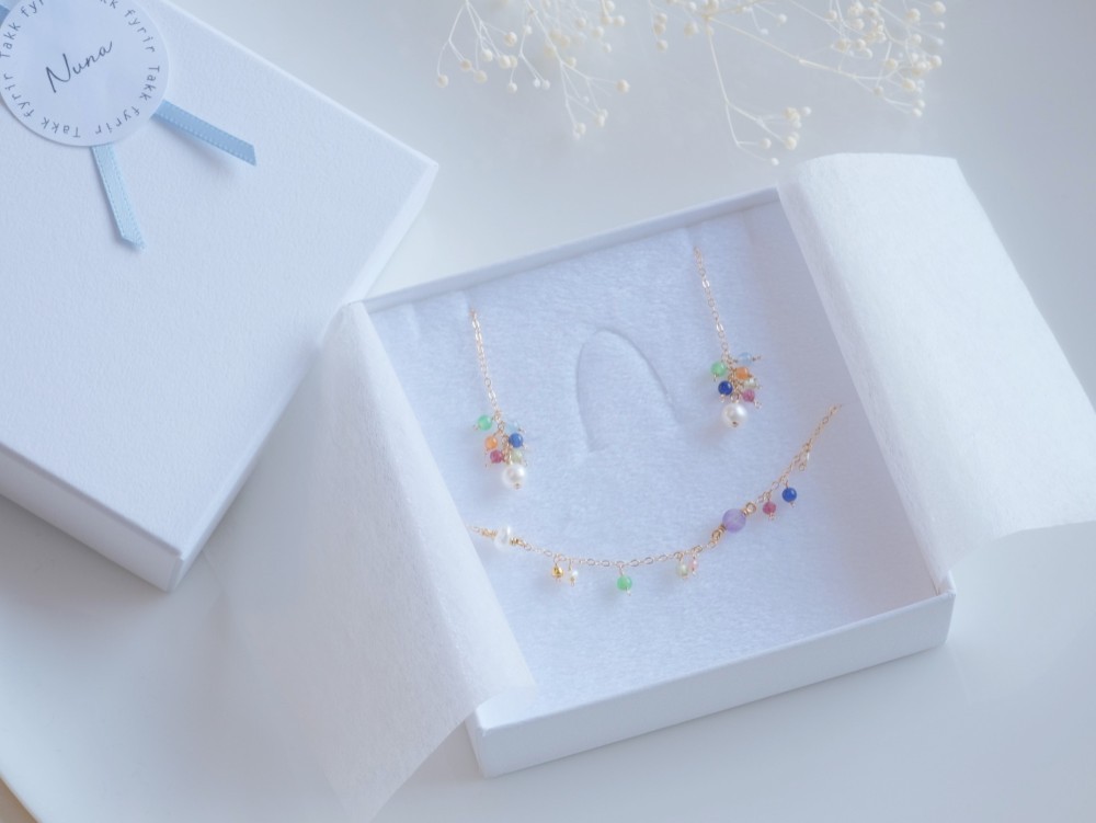 partí earring＆bracelet gift set：パール×天然石　ピアス・イヤリング＆ブレスレットセット