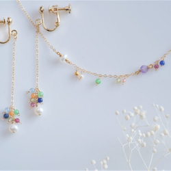 partí earring＆bracelet gift set：パール×天然石　ピアス・イヤリング＆ブレスレットセット 4枚目の画像