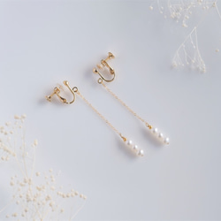 Þreföld perla earring：３連淡水パールピアス・イヤリング 6枚目の画像