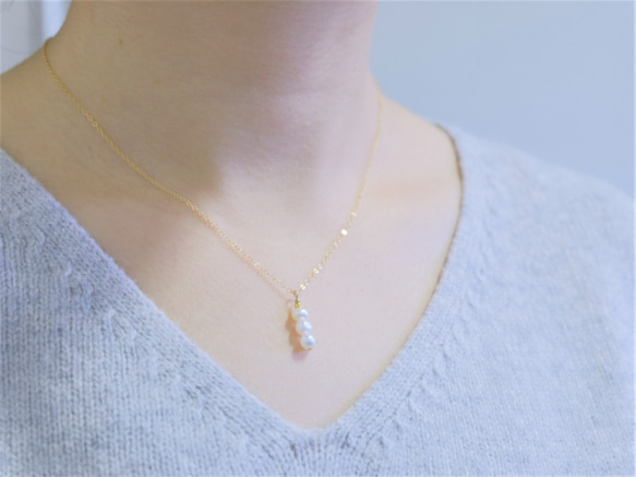 Þreföld perla necklace：３連淡水パールネックレス 6枚目の画像