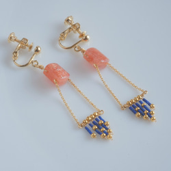 Tapestry earrings:サンストーン×ラピスラズリ　天然石ピアス・イヤリング 6枚目の画像