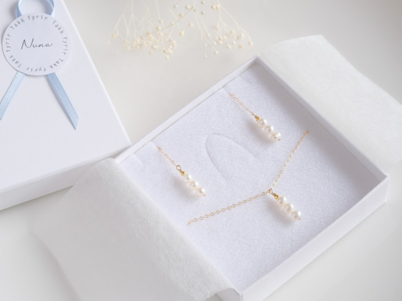 Þreföld perla necklace＆earring set：パールネックレス＆ピアス・イヤリングセット 9枚目の画像