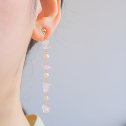 rose quartz earring：ローズクォーツ×パール　天然石ロングイヤリング・ピアス 6枚目の画像