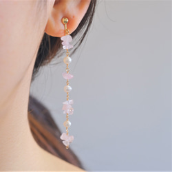 rose quartz earring：ローズクォーツ×パール　天然石ロングイヤリング・ピアス 7枚目の画像