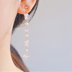 rose quartz earring：ローズクォーツ×パール　天然石ロングイヤリング・ピアス 8枚目の画像