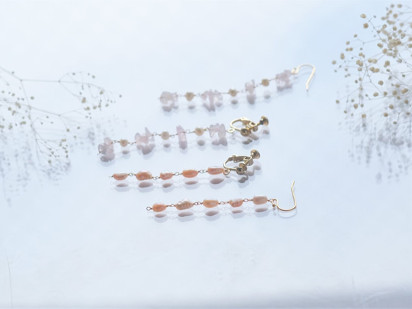 rose quartz earring：ローズクォーツ×パール　天然石ロングイヤリング・ピアス 9枚目の画像