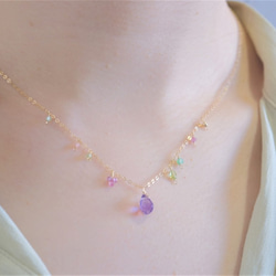 bloomig necklace：アメジスト×ペリドット×ルビー 　14kgfチェーン 2枚目の画像