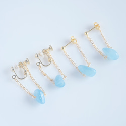 aquamarine swing chain earring：アクアマリン×フィガロチェーン 2枚目の画像