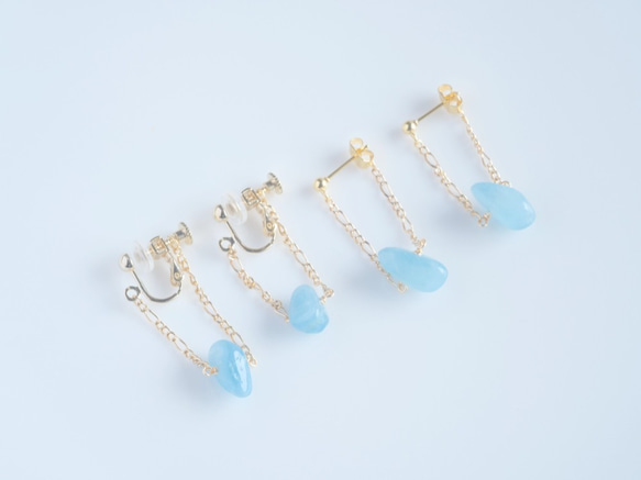 aquamarine swing chain earring：アクアマリン×フィガロチェーン 2枚目の画像