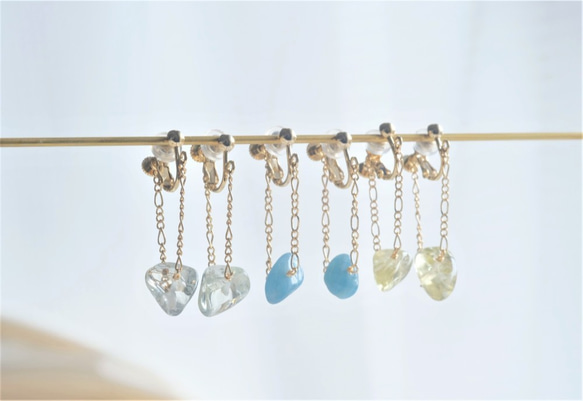 aquamarine swing chain earring：アクアマリン×フィガロチェーン 3枚目の画像