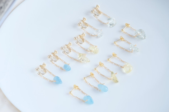 aquamarine swing chain earring：アクアマリン×フィガロチェーン 4枚目の画像