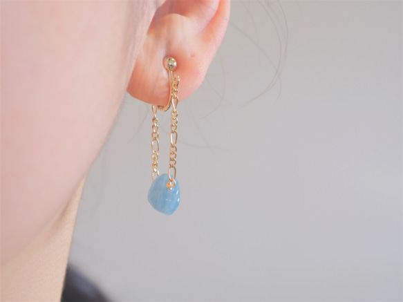 aquamarine swing chain earring：アクアマリン×フィガロチェーン 6枚目の画像
