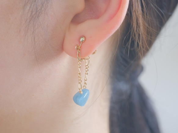 aquamarine swing chain earring：アクアマリン×フィガロチェーン 8枚目の画像