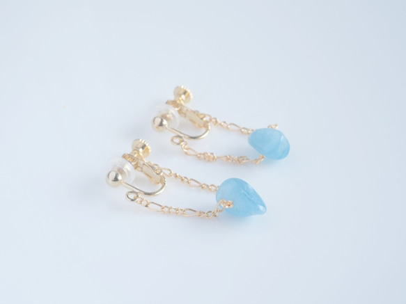 aquamarine swing chain earring：アクアマリン×フィガロチェーン 9枚目の画像