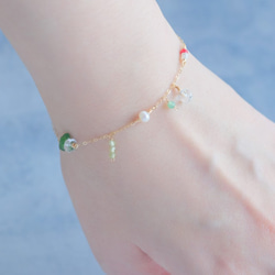 cream soda bracelet：天然石ブレスレット　クロムダイオプサイド×サンゴ×ペリドット×淡水パール 4枚目の画像