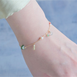 cream soda bracelet：天然石ブレスレット　クロムダイオプサイド×サンゴ×ペリドット×淡水パール 6枚目の画像