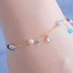 Neðansjávar bracelet：天然石ブレスレット　アクアマリン×ラピスラズリ×アパタイト×淡水パール 2枚目の画像