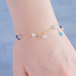 Neðansjávar bracelet：天然石ブレスレット　アクアマリン×ラピスラズリ×アパタイト×淡水パール 5枚目の画像