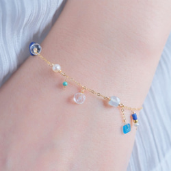 Neðansjávar bracelet：天然石ブレスレット　アクアマリン×ラピスラズリ×アパタイト×淡水パール 1枚目の画像