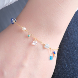 Neðansjávar bracelet：天然石ブレスレット　アクアマリン×ラピスラズリ×アパタイト×淡水パール 6枚目の画像