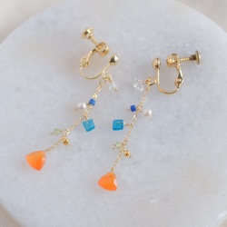 partý poppari earring：カーネリアン×ハーキマーダイヤモンド×アパタイト　天然石ピアス・イヤリング 1枚目の画像