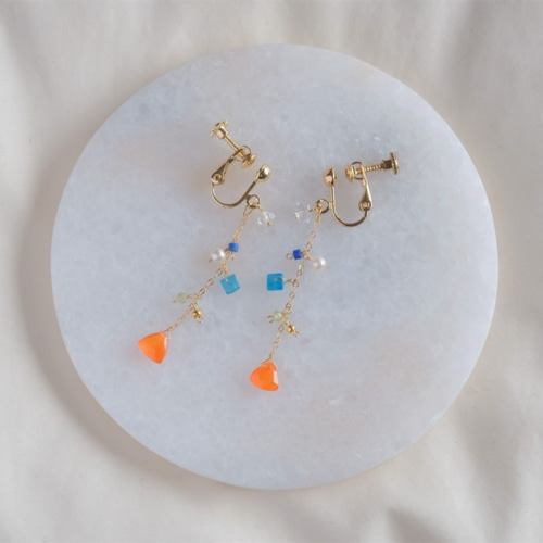 partý poppari earring：カーネリアン×ハーキマーダイヤモンド 