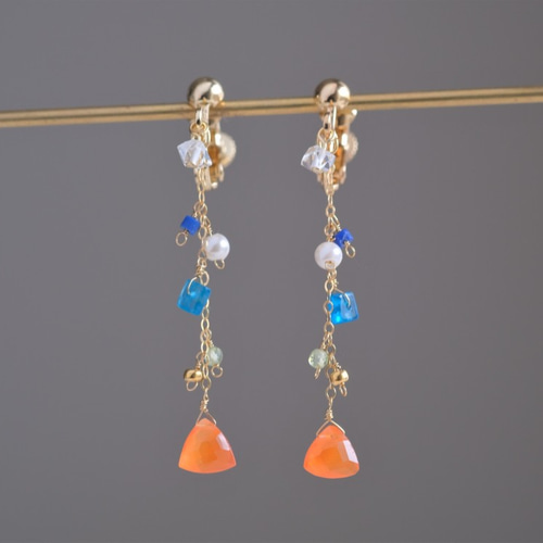 partý poppari earring：カーネリアン×ハーキマーダイヤモンド 