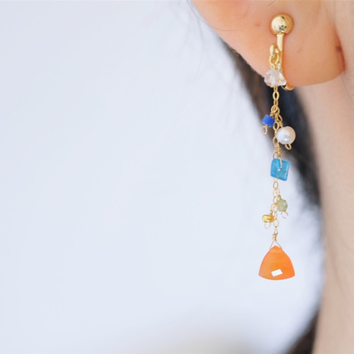 partý poppari earring：カーネリアン×ハーキマーダイヤモンド 