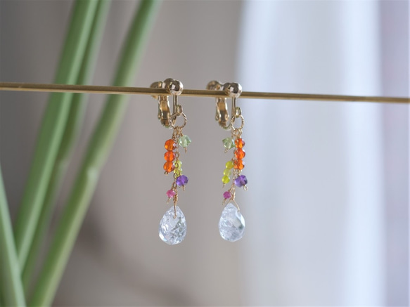 Návexti kokkteill earring：カーネリアン×クォーツ×アメジスト×ルビー　天然石イヤリング 3枚目の画像