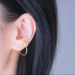 New✶ゴールドカラーTvöfalt ear cuff：２連デザインイヤーカフ silver925 1枚目の画像