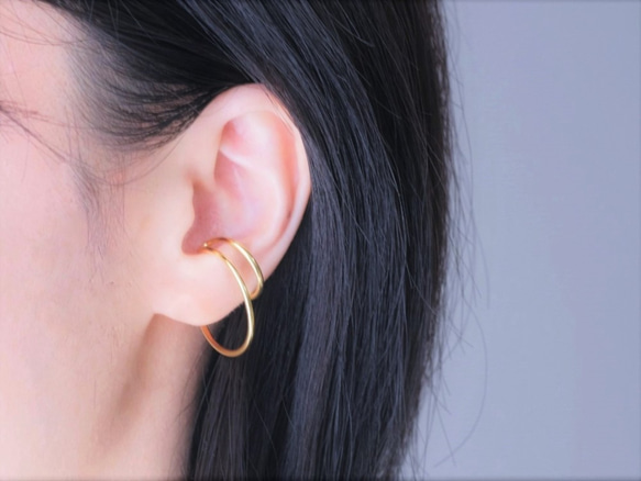 New✶ゴールドカラーTvöfalt ear cuff：２連デザインイヤーカフ silver925 1枚目の画像