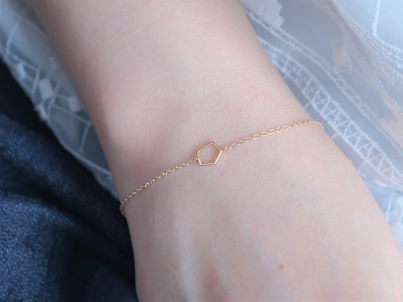 New✶K10YG fimmtungur bracelet：変形五角形　透かしブレスレット　10金ゴールド 3枚目の画像