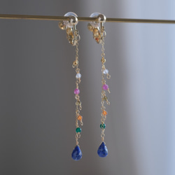 Litrík frammistaða earring：ラピスラズリ×ルビー×オプシディアン×ヘソナイト　天然石ピアス 2枚目の画像