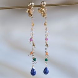 Litrík frammistaða earring：ラピスラズリ×ルビー×オプシディアン×ヘソナイト　天然石ピアス 4枚目の画像