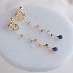 Litrík frammistaða earring：ラピスラズリ×ルビー×オプシディアン×ヘソナイト　天然石ピアス 5枚目の画像