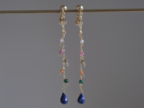 Litrík frammistaða earring：ラピスラズリ×ルビー×オプシディアン×ヘソナイト　天然石ピアス 8枚目の画像