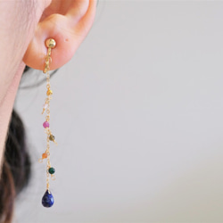 Litrík frammistaða earring：ラピスラズリ×ルビー×オプシディアン×ヘソナイト　天然石ピアス 3枚目の画像