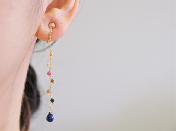 Litrík frammistaða earring：ラピスラズリ×ルビー×オプシディアン×ヘソナイト　天然石ピアス 3枚目の画像