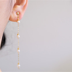 Fjögurra perla earring：４つぶ淡水パールロングチェーンピアス・イヤリング 7枚目の画像