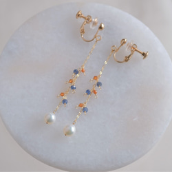 Glaður perla earring：淡水パール×ブルーサファイア×ヘソナイト　ロング天然石ピアス・イヤリング 2枚目の画像